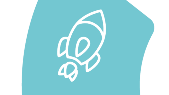 Ein blaues Puzzlestück mit einer Rakete darauf