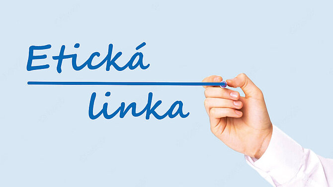 Jedna ruka píše „Etická linka“
