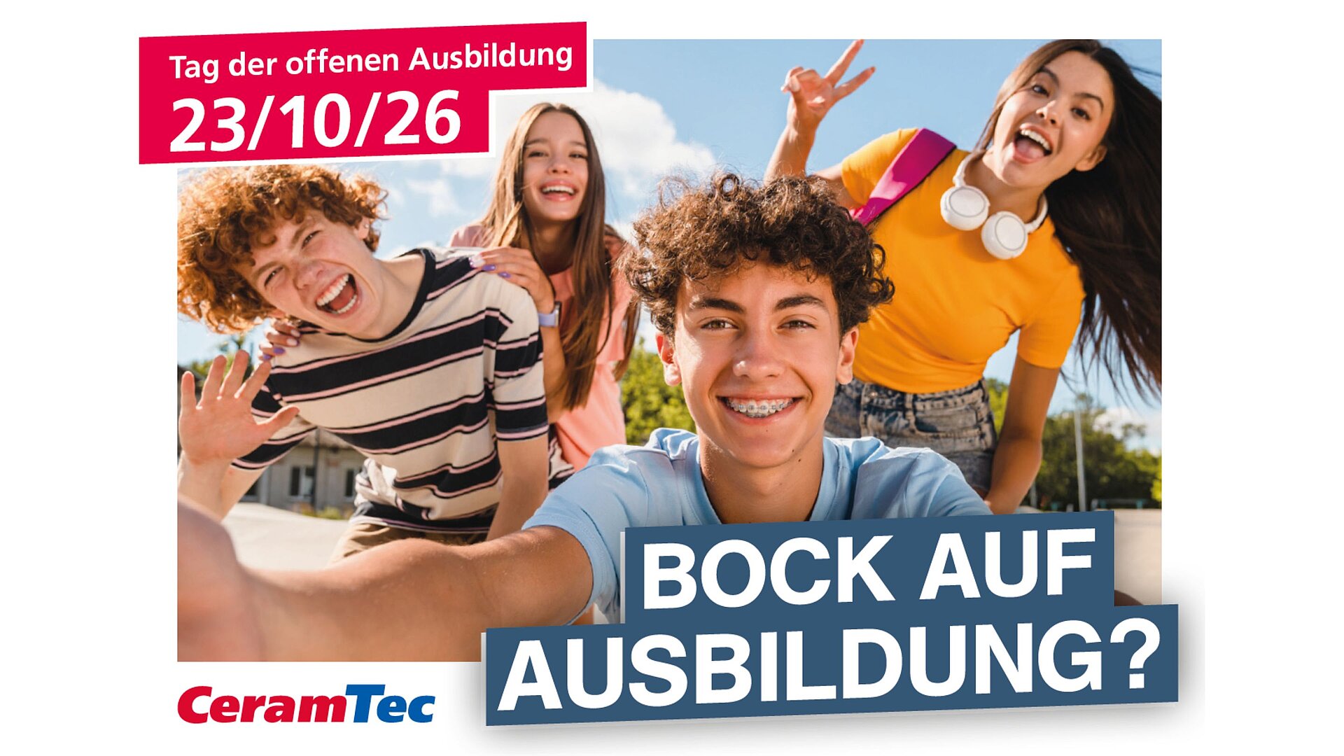 Flyer für das Open House für Auszubildende bei CeramTec am Standort Lauf im Oktober 2026