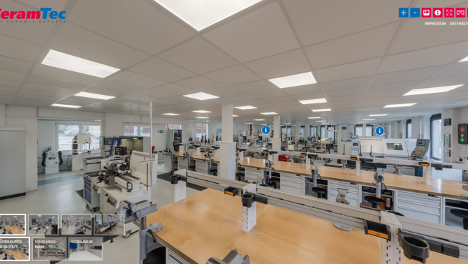 Vorschaubild zum 360-Grad-Rundgang durch die Ausbildungswerkstatt von CeramTec in Lauf