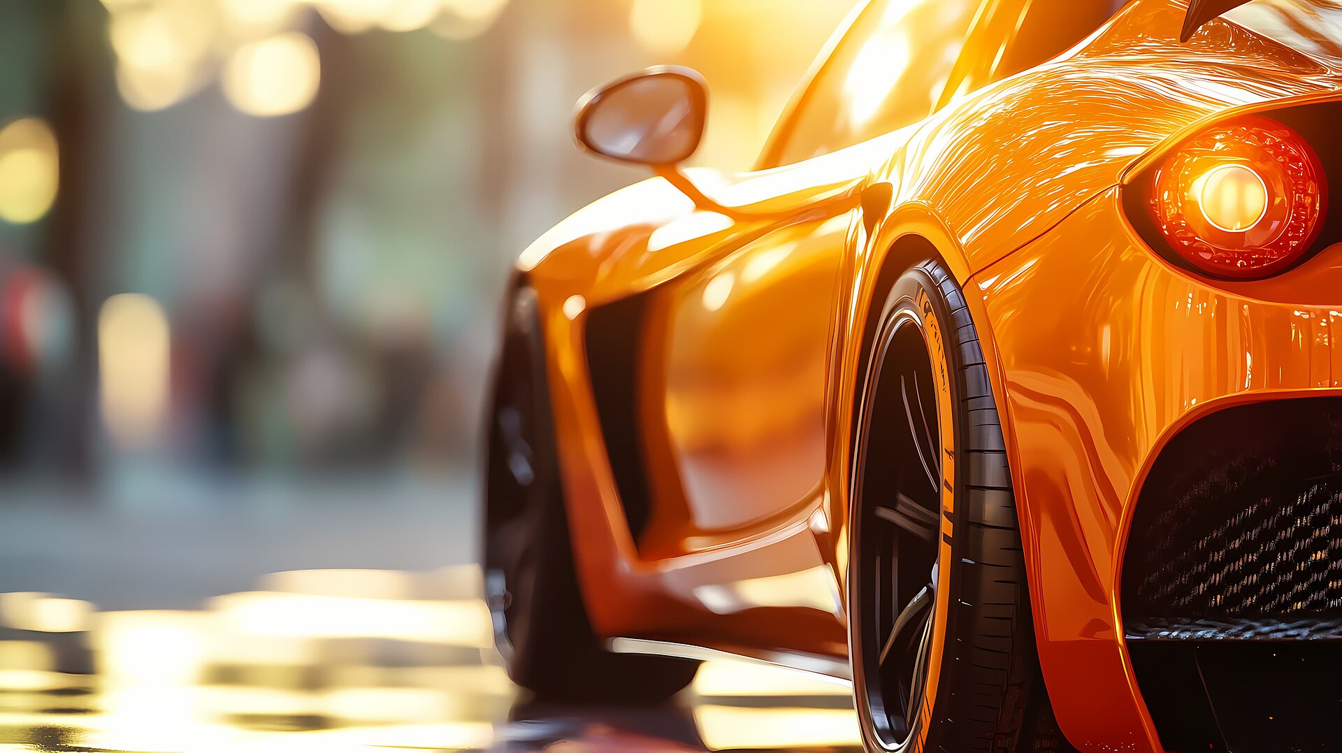 Vue latérale d'une voiture de sport orange et jaune