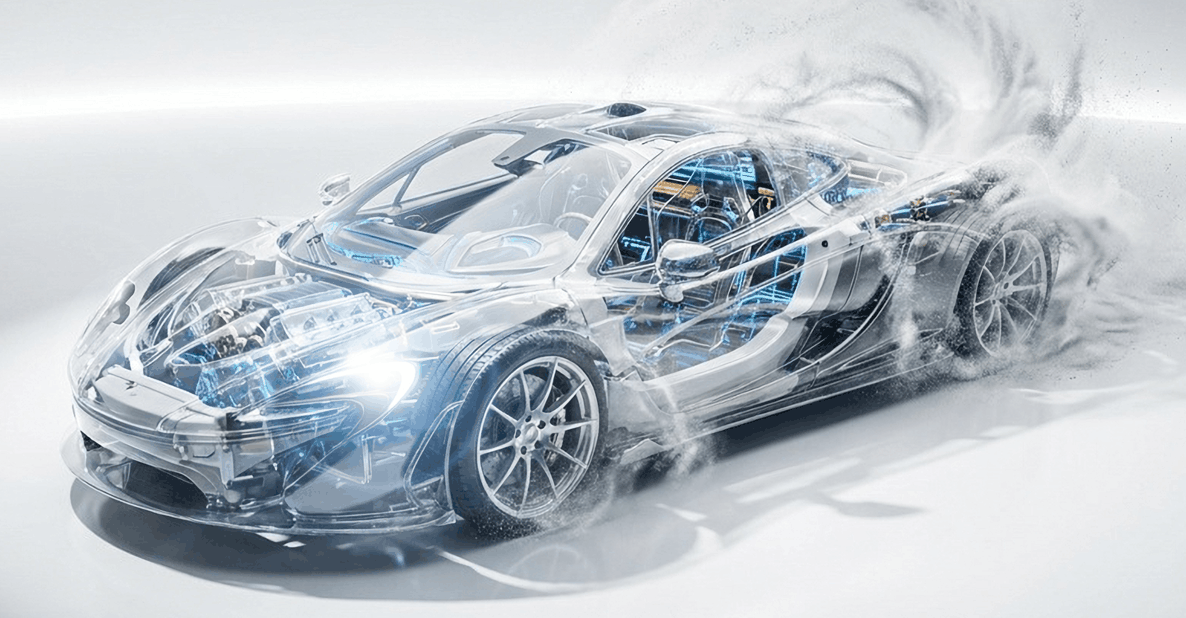 Voiture futuriste représentant les applications de CeramTec sur le marché automobile