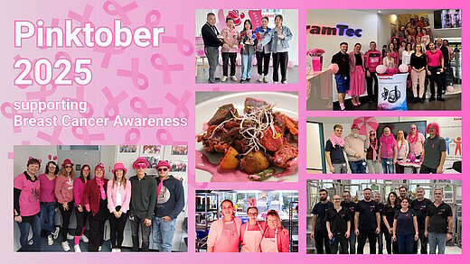 Collage with pink campaign images at CeramTec to raise awareness of breast cancer screening in October