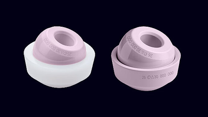BIOLOX® ceramic femoral head with ceramic liner and with cross-linked polyethylene liner - two bearing couple options for total hip arthroplasty.