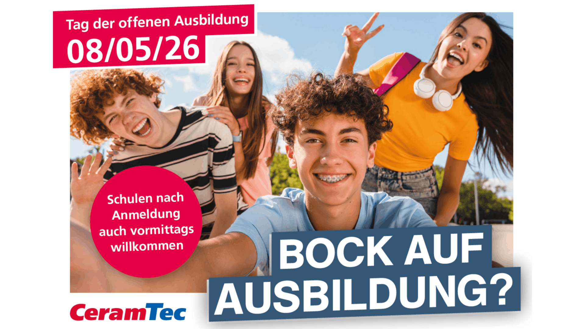 Flyer für das Open House für Auszubildende bei CeramTec am Standort Marktredwitz im Mai 2026