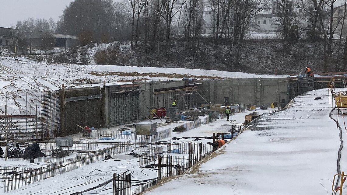 Snow-covered construction site of CeramTec in Marktredwitz