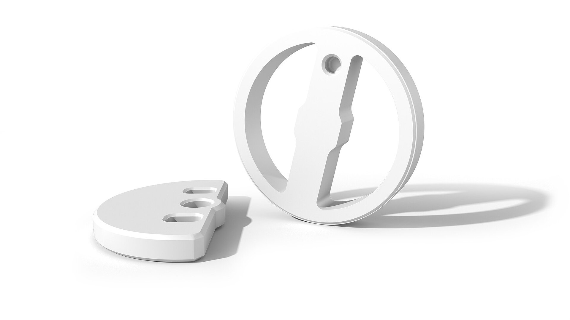 Rendu de deux vannes à disque blanches sur fond blanc