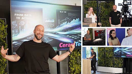 Various pictures show, among others, Dr Danny Krautz at the CeramTec Digital Customer Journey Conference
